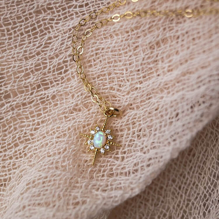 Opal White Zircon Northstar Dainty Star Necklace