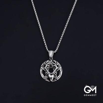 Stainless Steel Five-pointed Star Circular Antler Necklace