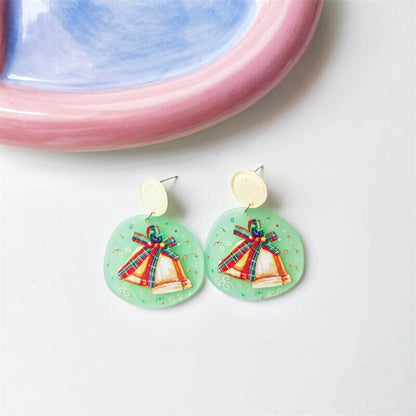 Christmas Vintage Embossed Print Holiday Acrylic Earrings Elk Snowman Christmas Tree