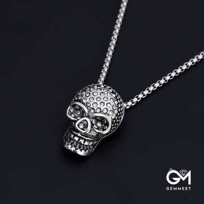 Stainless Steel Skull Zircon Necklace