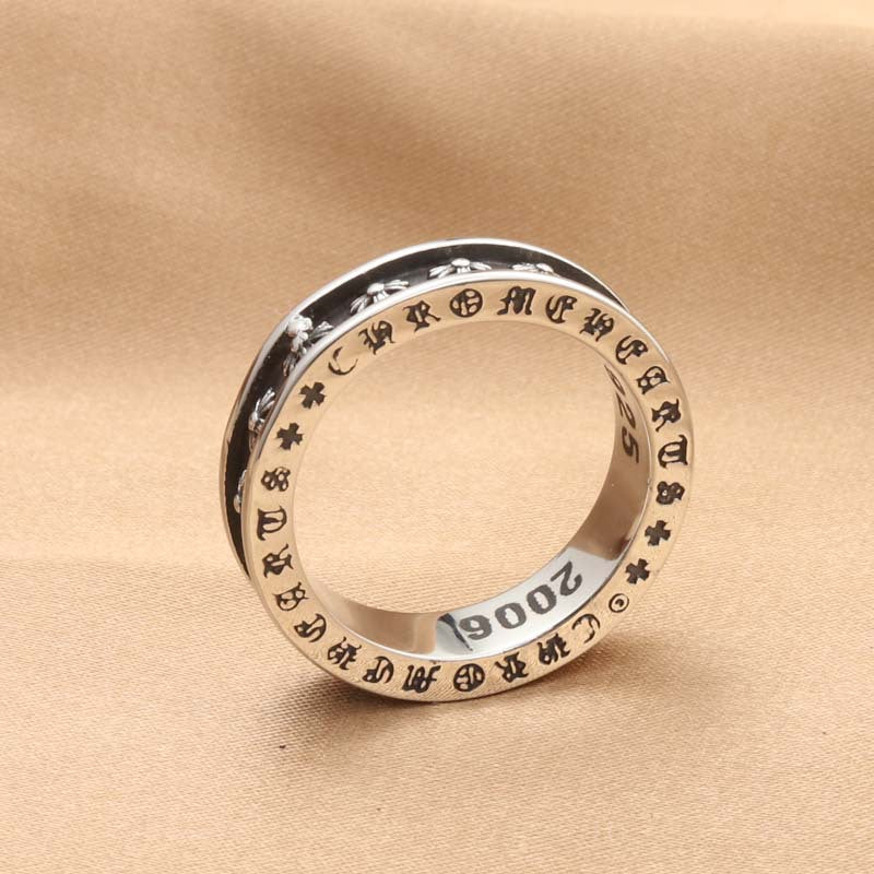 Cross Flower Inscription Retro Trendy Men's Ring