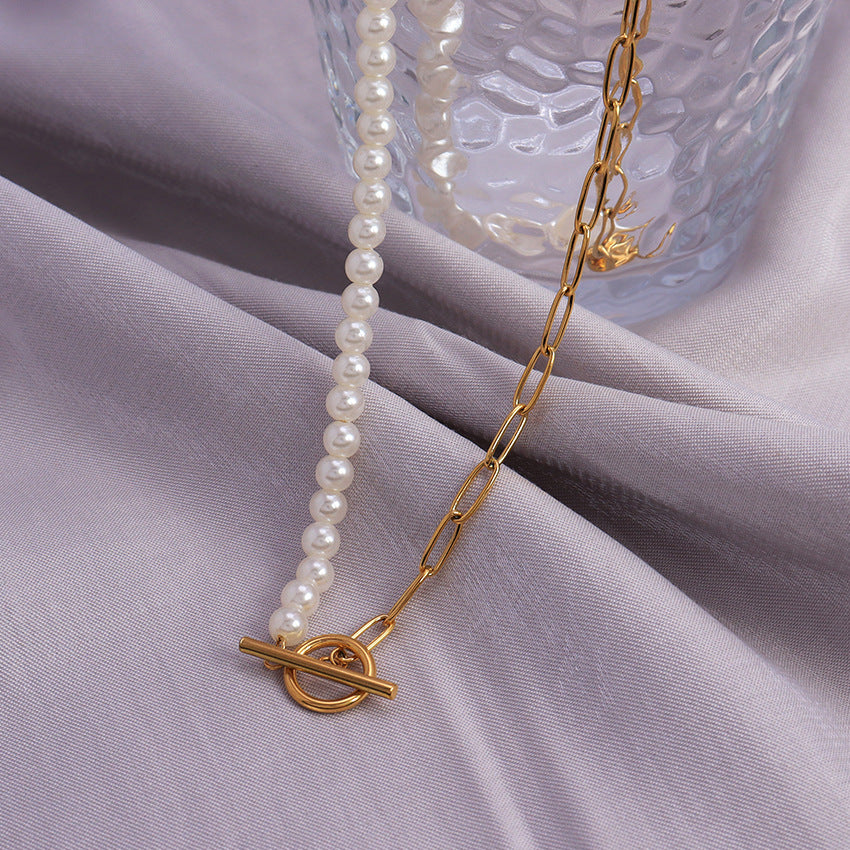 Simple Buckle Pearl Chain Necklace