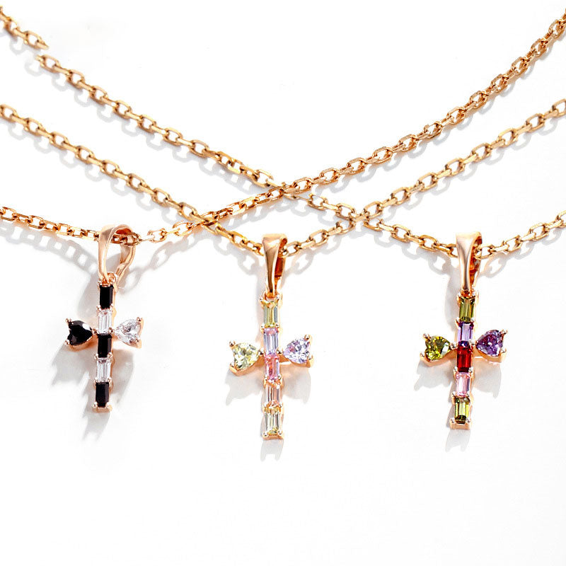 Colored Zircon Cross Clavicle Chain for Women