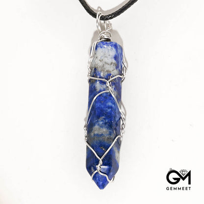 Lapis Lazuli Hexagon Column Wrapped Pendant Necklace