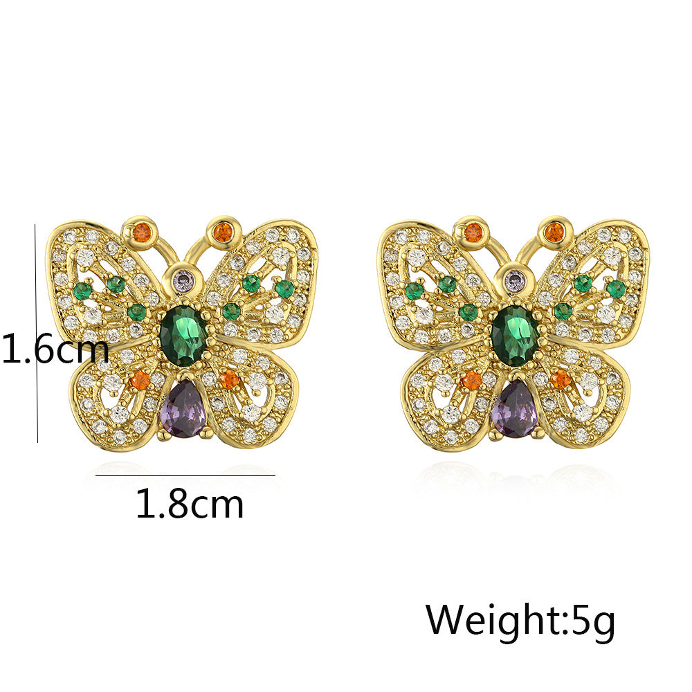 Cute Hollow Butterfly Pearl & Full Stones Stud Earrings