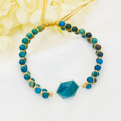 Double Woven Hexagonal Top Hanging Blue Shoushan Stone Bead Bracelet