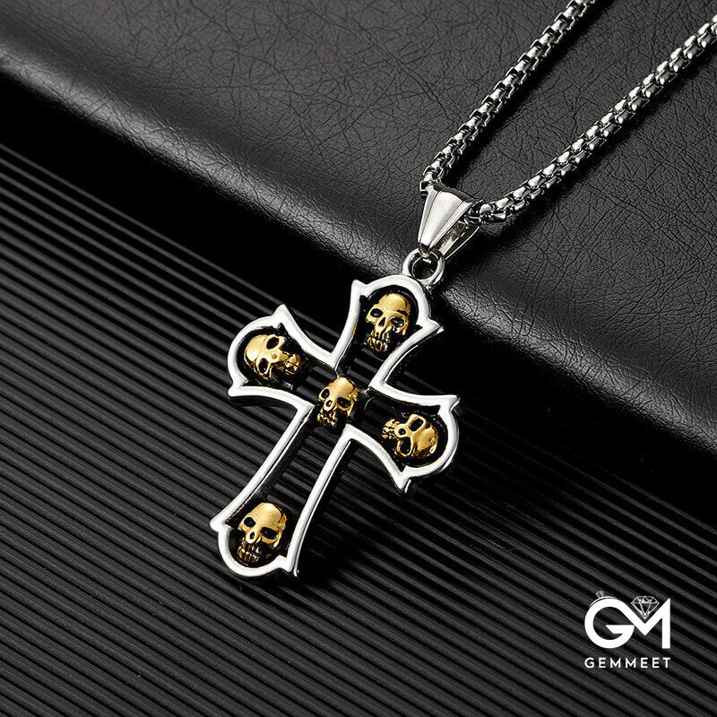 Skull Ghost Head Cross Stainless Steel Necklace