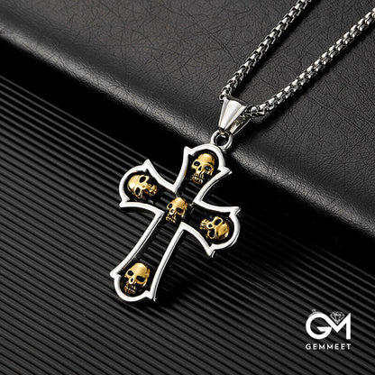 Skull Ghost Head Cross Stainless Steel Necklace