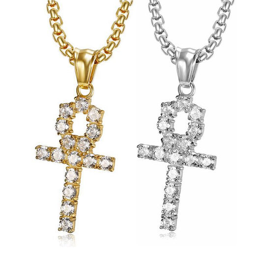 Hip Hop Jewelry Gold Plated Zirconia Ankh Cross Pendant