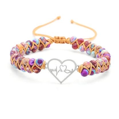 Bohemia Handwoven Purple Emperor Stone Hollow Heart Bracelet