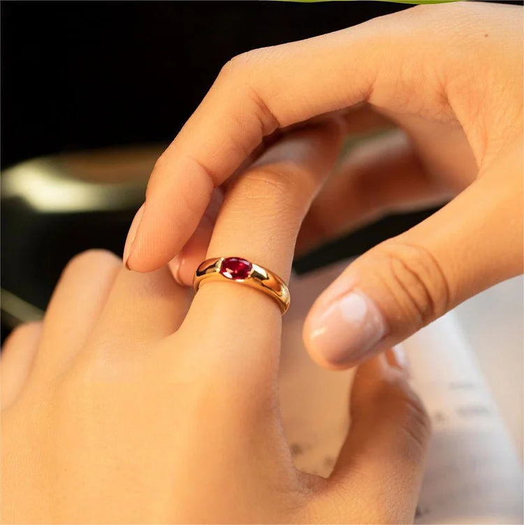 Garnet Gold Plated Minimalist Luxury Ring