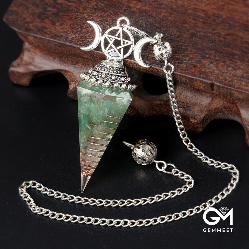 Colored Stone Green Aventurine Hexagon Cone Spirit Pendulum