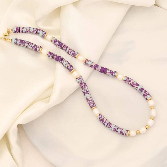 Pearl Necklace with Small Cylindrical Beads