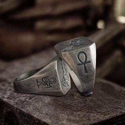 The God Of The Sky - Horus and Anubis Sterling Silver Ring