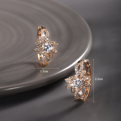 Fashion Light Luxury Inlaid Zircon Flower Earrings for Women