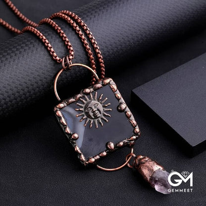 Sun God Black Agate Irregular Amethyst Gemstone Necklace