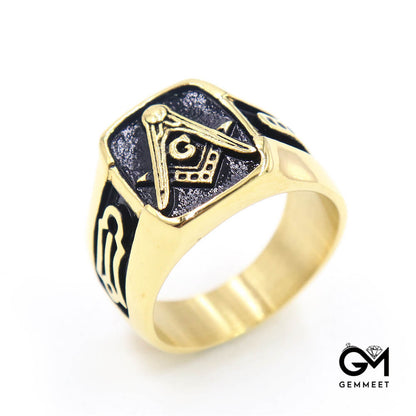 Vintage Stainless Steel Square AG Masonic Ring