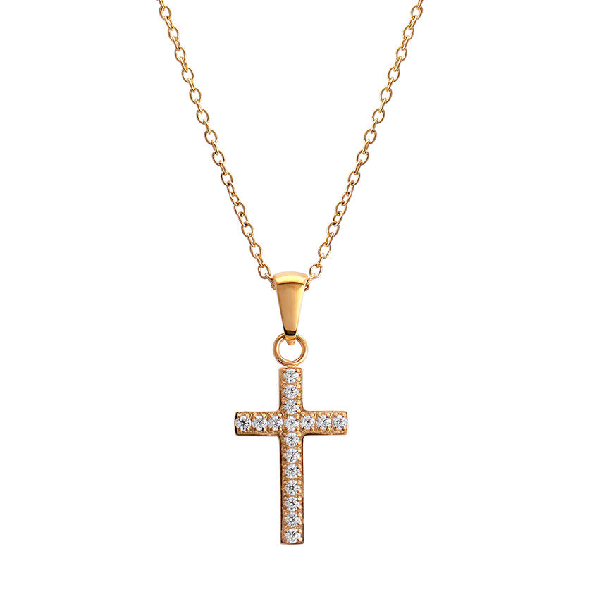 Gloden Cross Shape Full Stones Matching Necklace