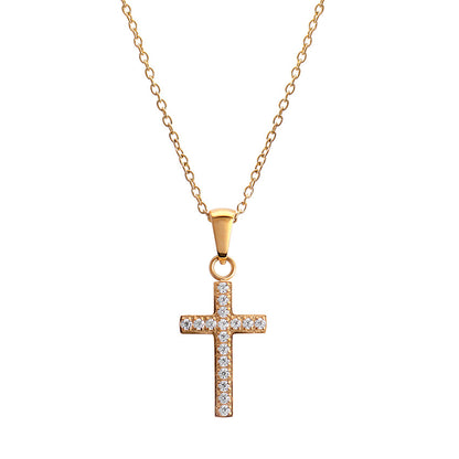 Gloden Cross Shape Full Stones Matching Necklace