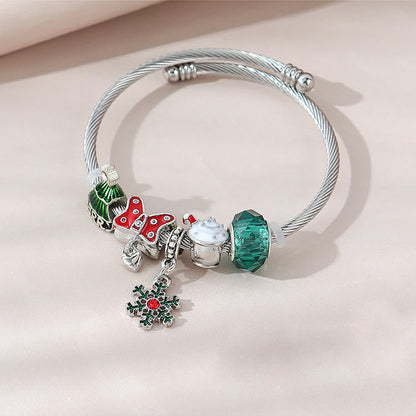 Alloy Christmas Tree Bow Snowflake Beaded Bracelet