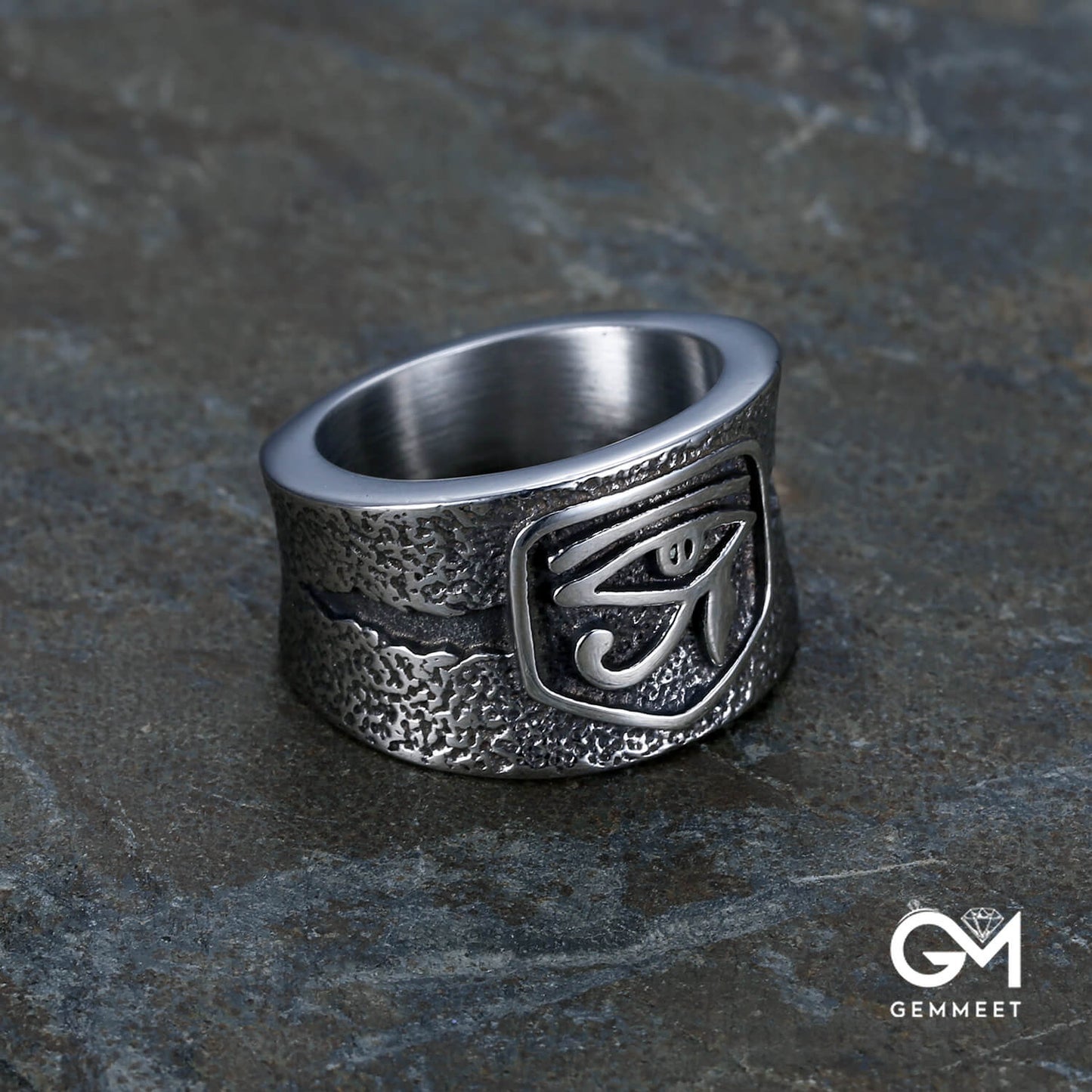 Boiled Black Polished Ancient Egyptian Eye of Horus Ring