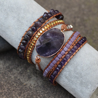 Amethyst Woven Leather Bracelet for Women