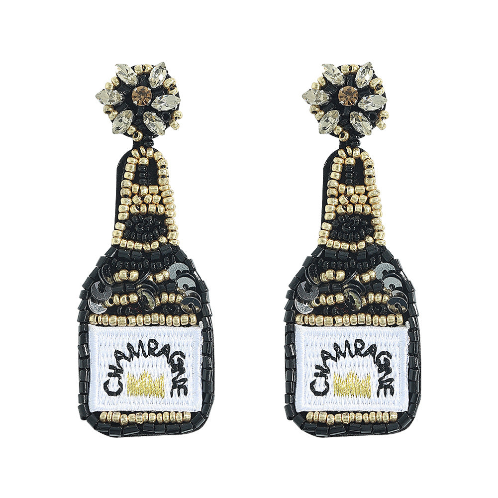 Halloween Handwoven Rice Beads Long Wine Bottle Earrings