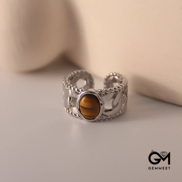 Tiger Eye Open Adjustable Width Ring