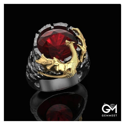 Punk Goth Rock Red Zircon Dragon Ring