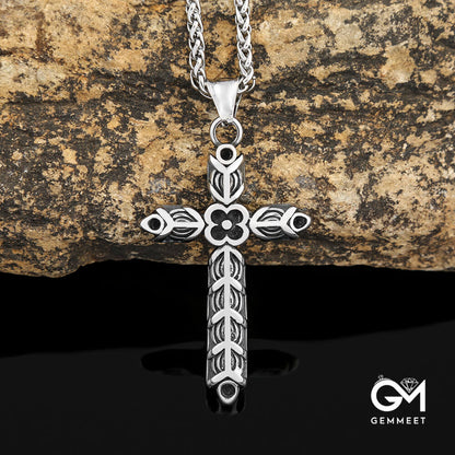 Stainless Steel Cross Flower Necklace