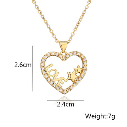 Color Stones Hollow Heart & Star Pendant Necklace