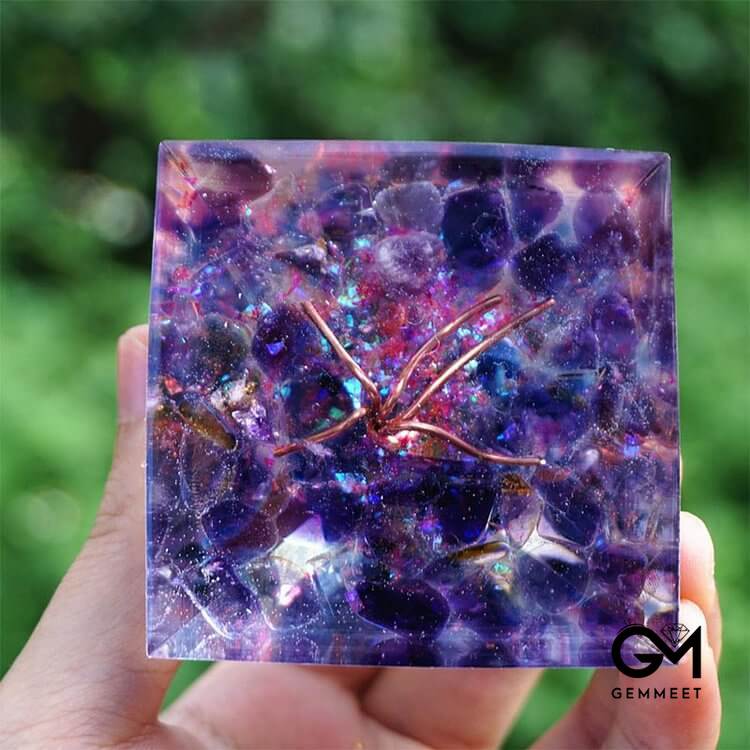 Tree of Life Kyanite With Amethyst Crystal Orgone Pyramid