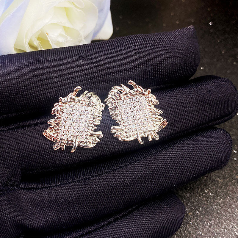 Light Luxury Retro Temperament Micro-studded Diamond Stud Earrings Metal Braided Earrings