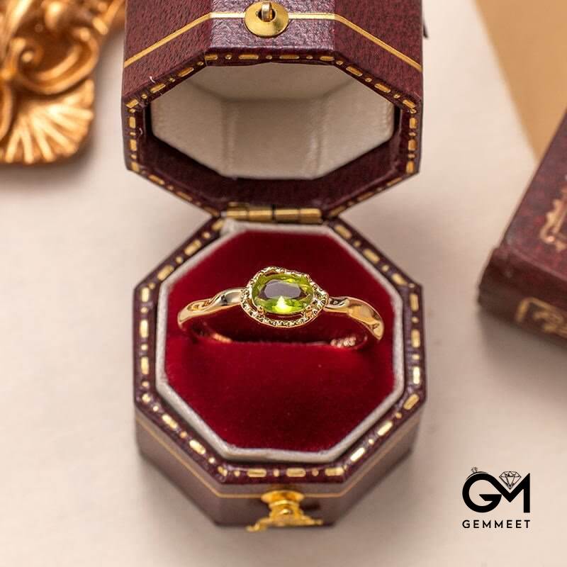 Peridot Irregular Simple S925 Gold Plated Ring