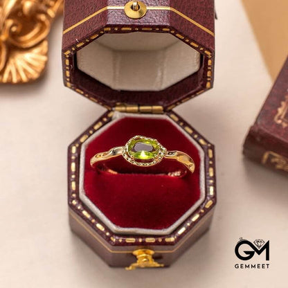 Peridot Irregular Simple S925 Gold Plated Ring