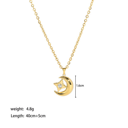 Moon & Star Shape Hollow Pendant Necklace