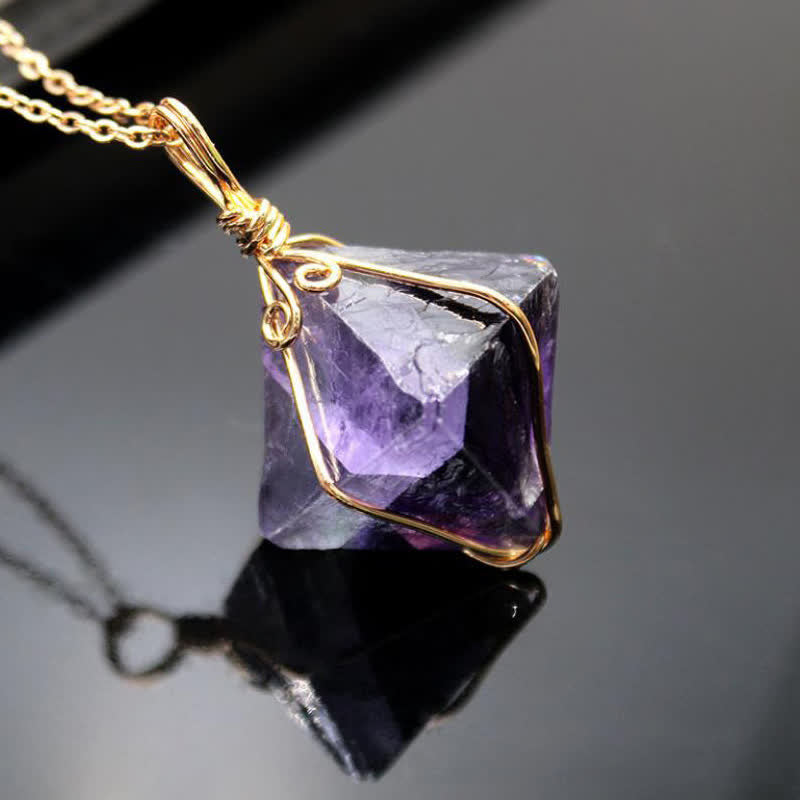 Natural Fluorite Octahedron Gemstone Necklace