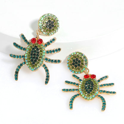 Halloween Creative Funny Alloy Inlaid Zircon Spider Earrings