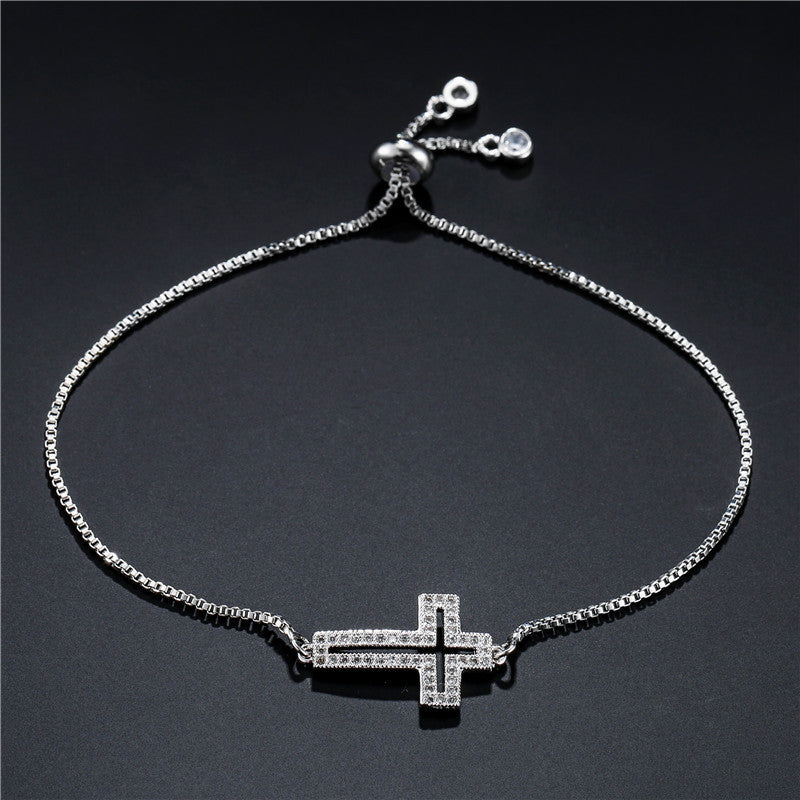 Hollow Cross Shape Full Stones Pendant Bracelet