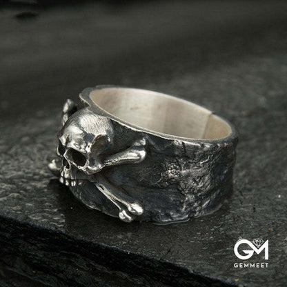 Black Punk Skull Adjustable Thick Band Ring