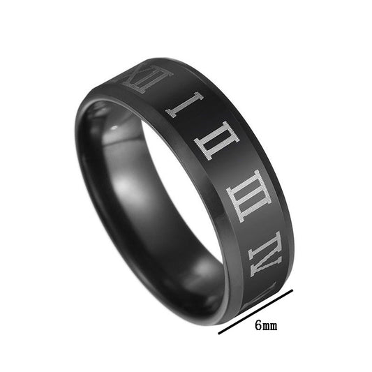 Simple Black Stainless Steel Roman Numerals Ring