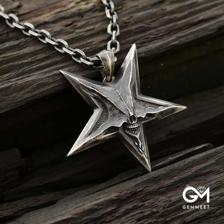 Vintage Pentagram Starfish Skull Necklace