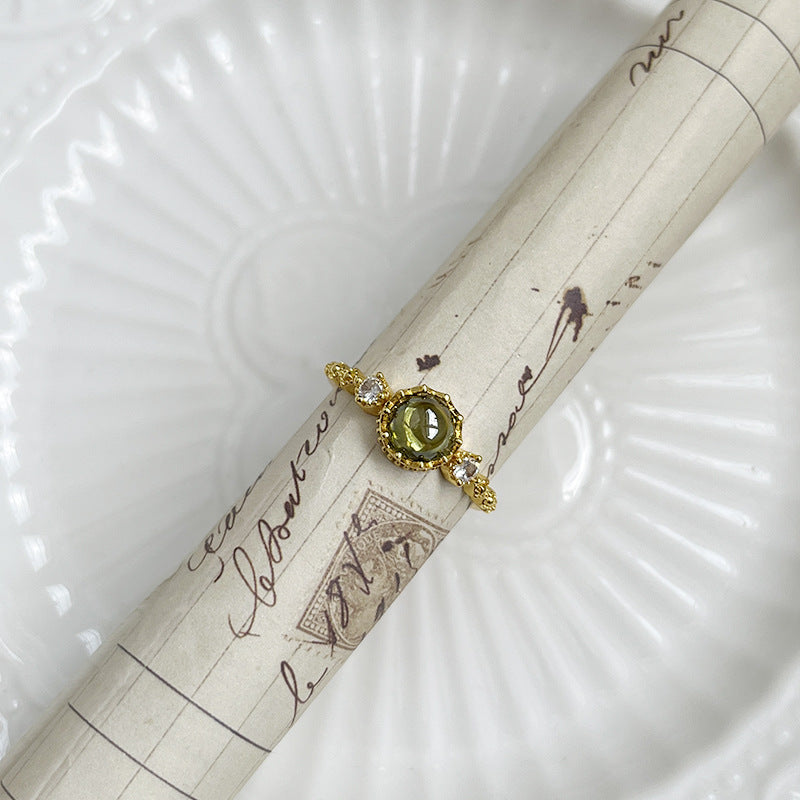 Olive Green Gold Plated Vintage Ring