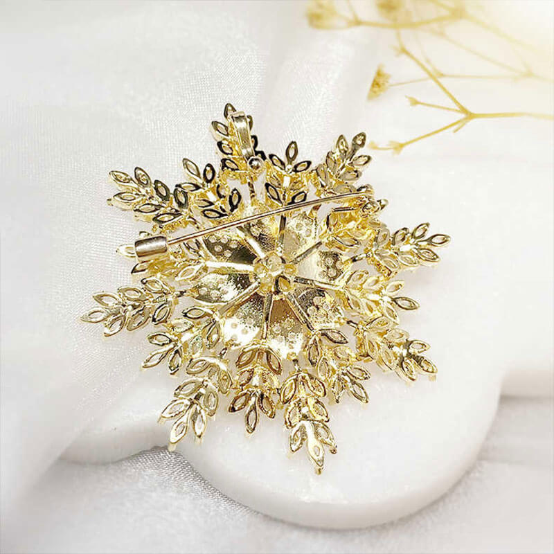 Golden Shinny Pearl Full Stone Snowflake Brooch