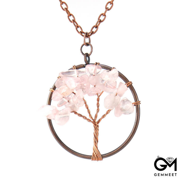 Tree of Life Red Copper Crystal Necklace