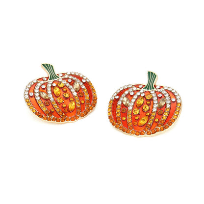 Halloween Colorful Zircon Pumpkin Earrings Personalized Creative Alloy Oil Drop Earrings Retro Fun Earrings