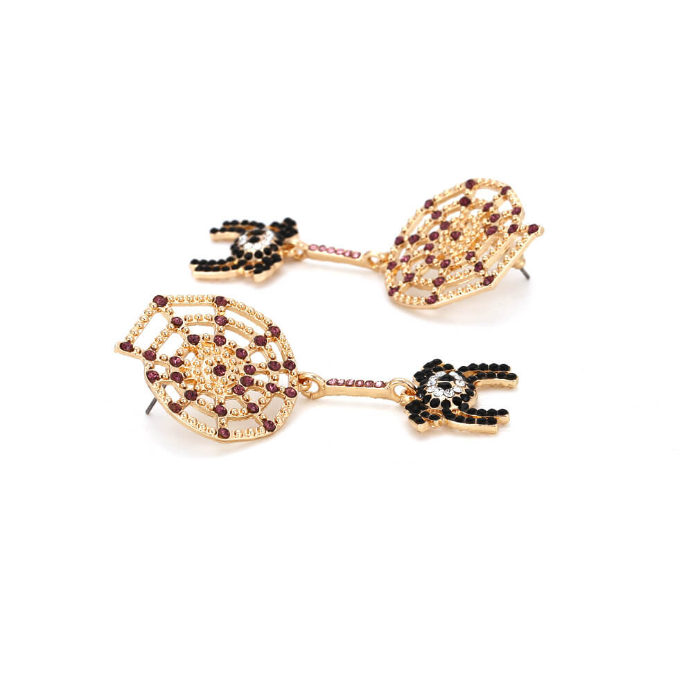 Halloween Spider Web Earrings Full Paved Zircon Spider Earrings Retro Fashion Insect Earrings