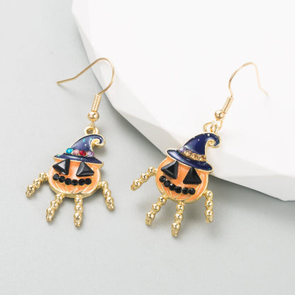 Halloween Creative Personality Hip Hop Earrings New Trend Pumpkin Skull Alloy Oil Drip Earrings