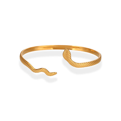 Gold Plated Plaid Snake Open Bracelet