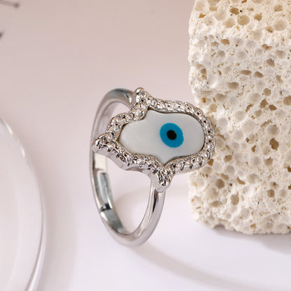 Hamsa Evil Eye Halos Stones Signet Ring